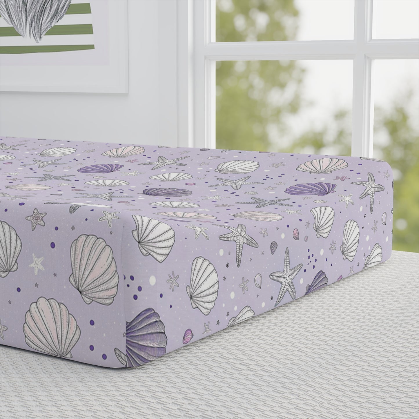 Mermaid Seashell Baby Changing Pad Cover — Lavender Nautical Nursery