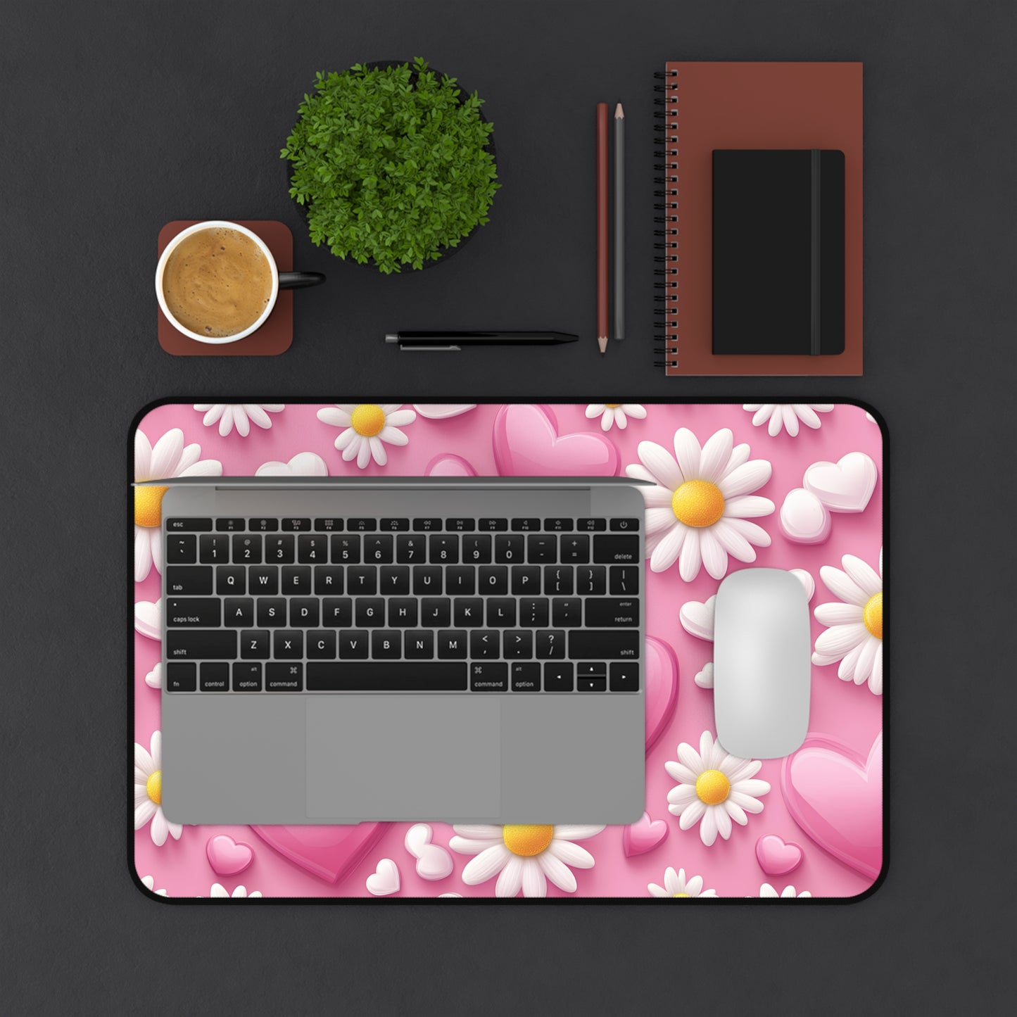 Mom Heart & Daisies Desk Mat — Pink Floral Mother’s Day Mousepad