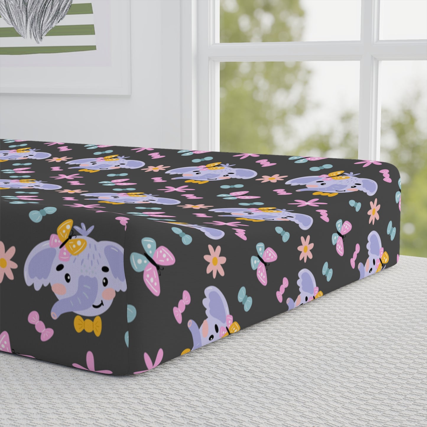 Personalized Baby Changing Pad Cover — Cute Purple Elephant Pattern (Custom Name)