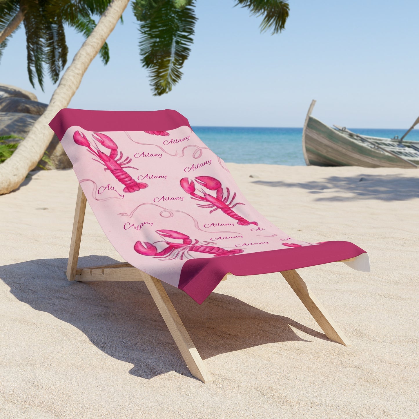 Pink Lobster Beach Towel — Personalized Nautical Summer Towels (Name Option)