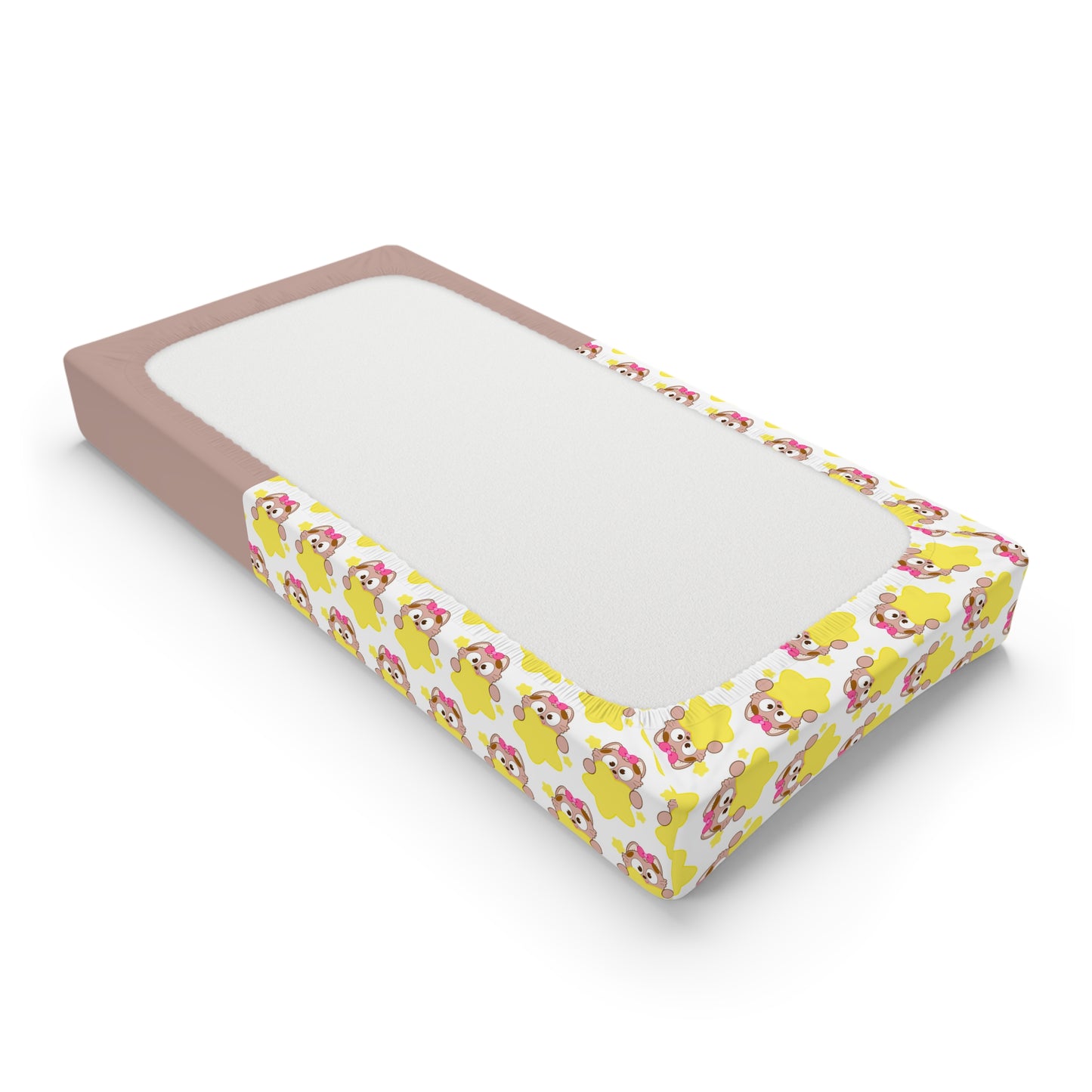 Changing Pad Cover — Cute Yellow Star Bear Pattern with Personalized Name