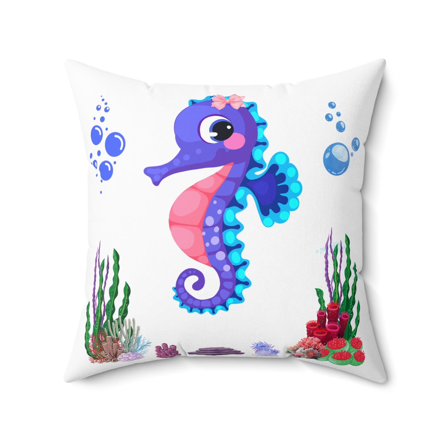 Seahores playful under the sea Spun Polyester Square Pillow