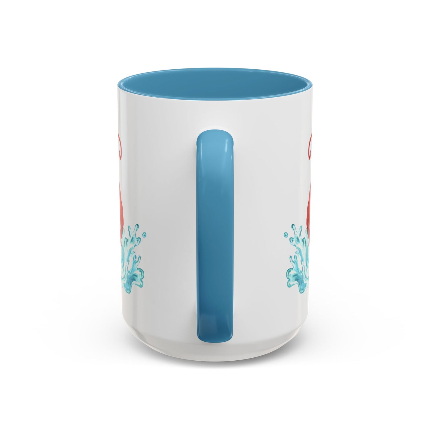 Cheerful red lobster emerging from stylized blue waves Coffee Mug