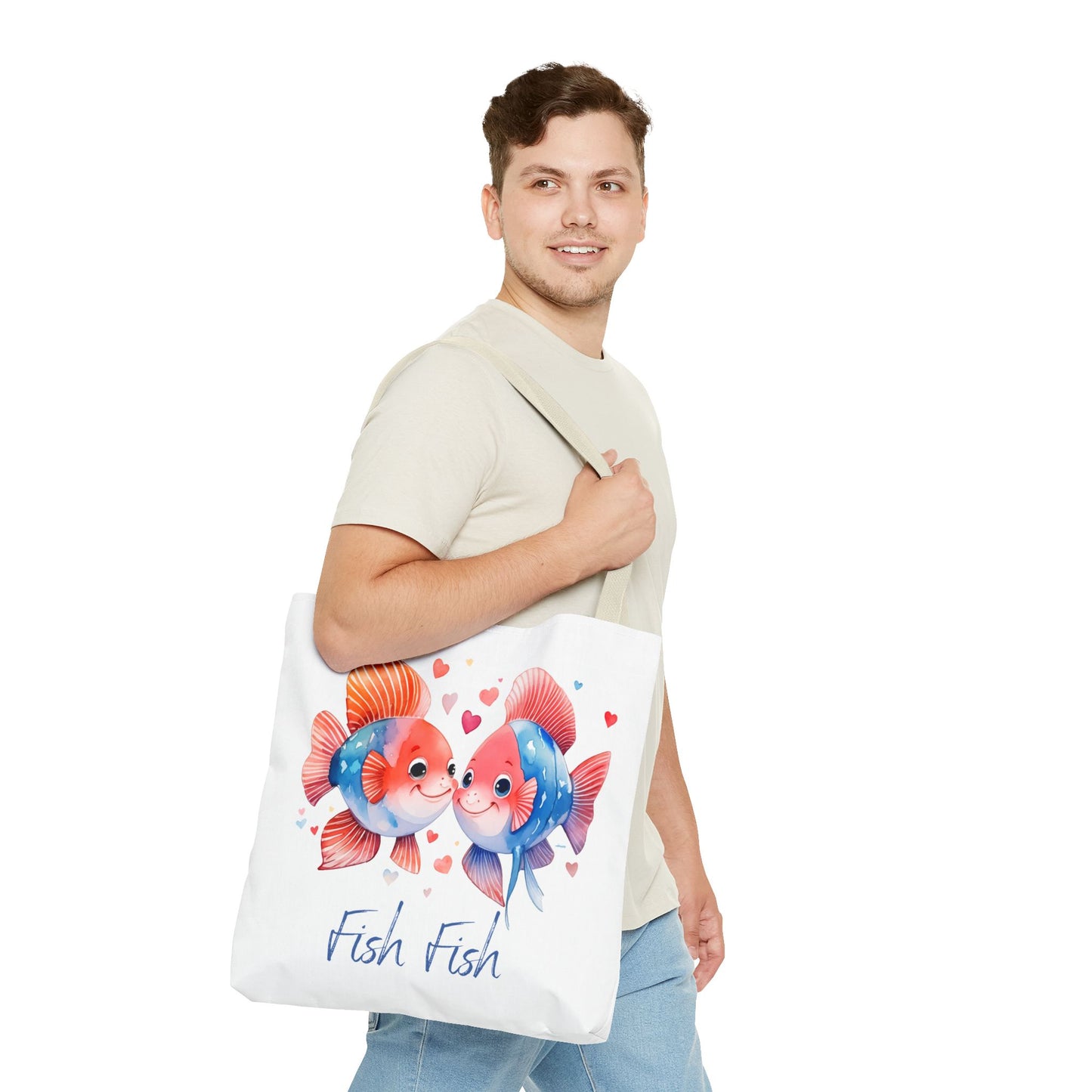Cute Fish Couple Tote Bag — 'Fish Fish' Romantic Sea Life Beach Shopper