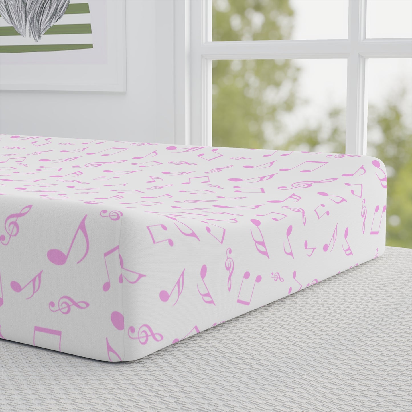 Personalized Pink Musical Notes Baby Changing Pad Cover — Custom Name