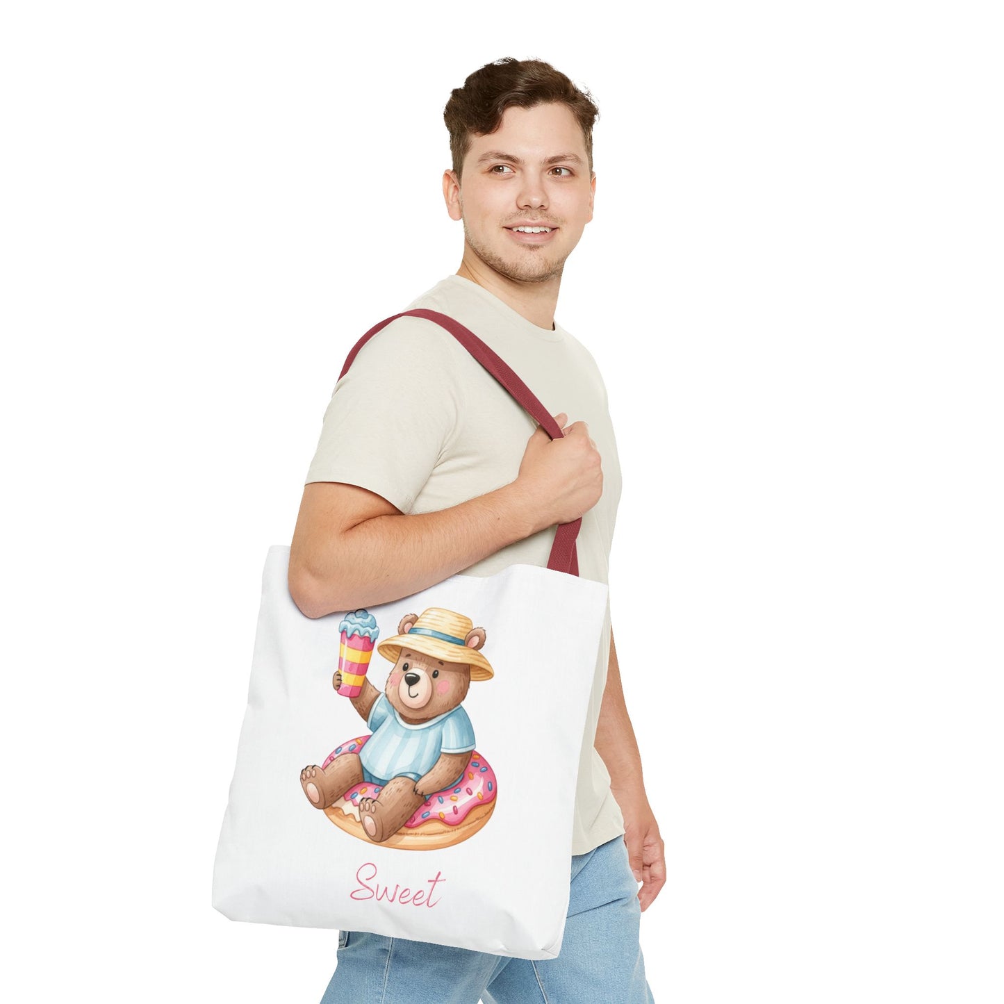Sweet Bear Beach Tote - Cute Summer Teddy on Donut Float