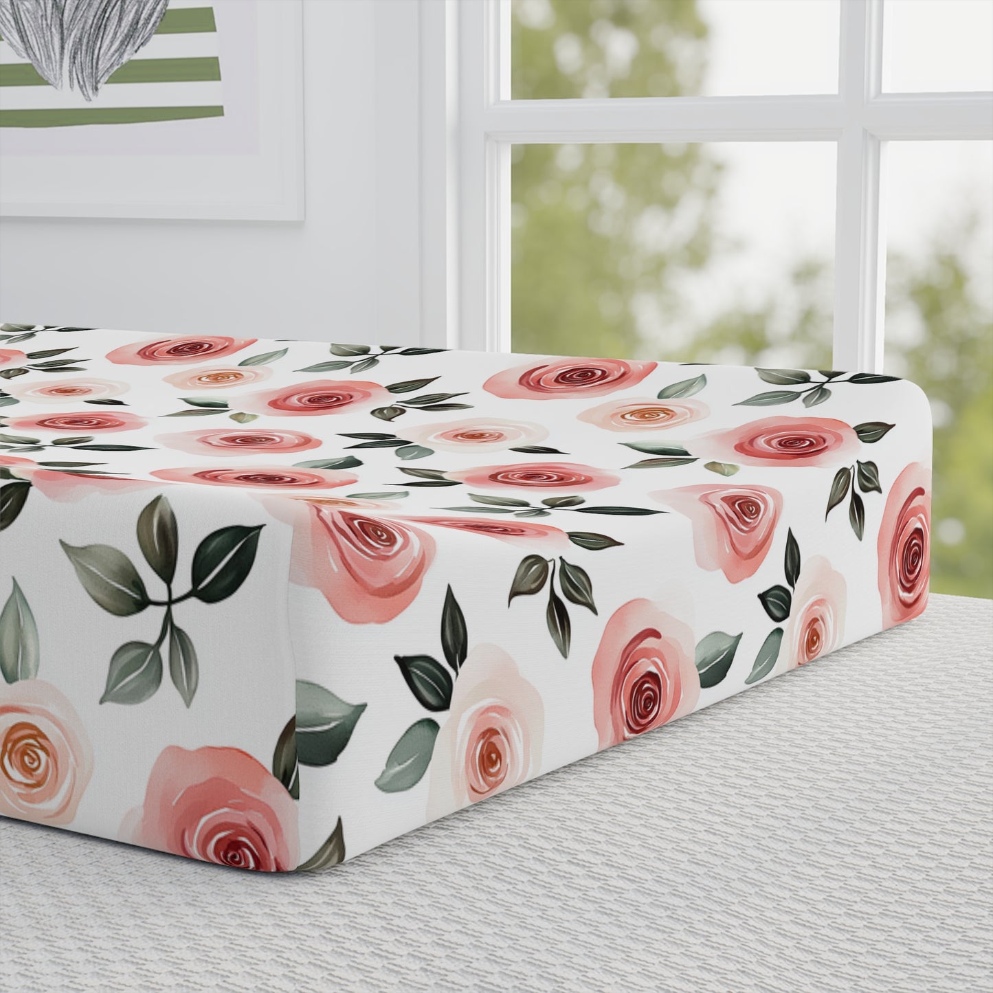 Floral Rose Baby Changing Pad Cover – Personalized Pink Nursery Décor