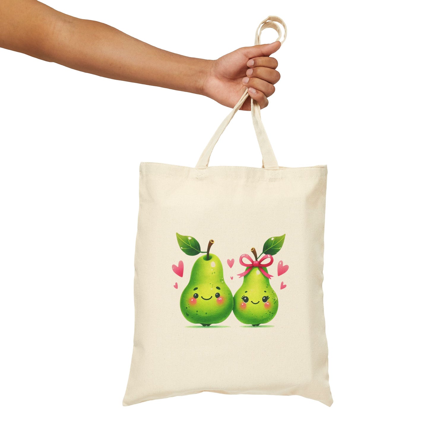 Pear Couple Canvas Tote Bag — Cute Kawaii Fruits Reusable Grocery Bag