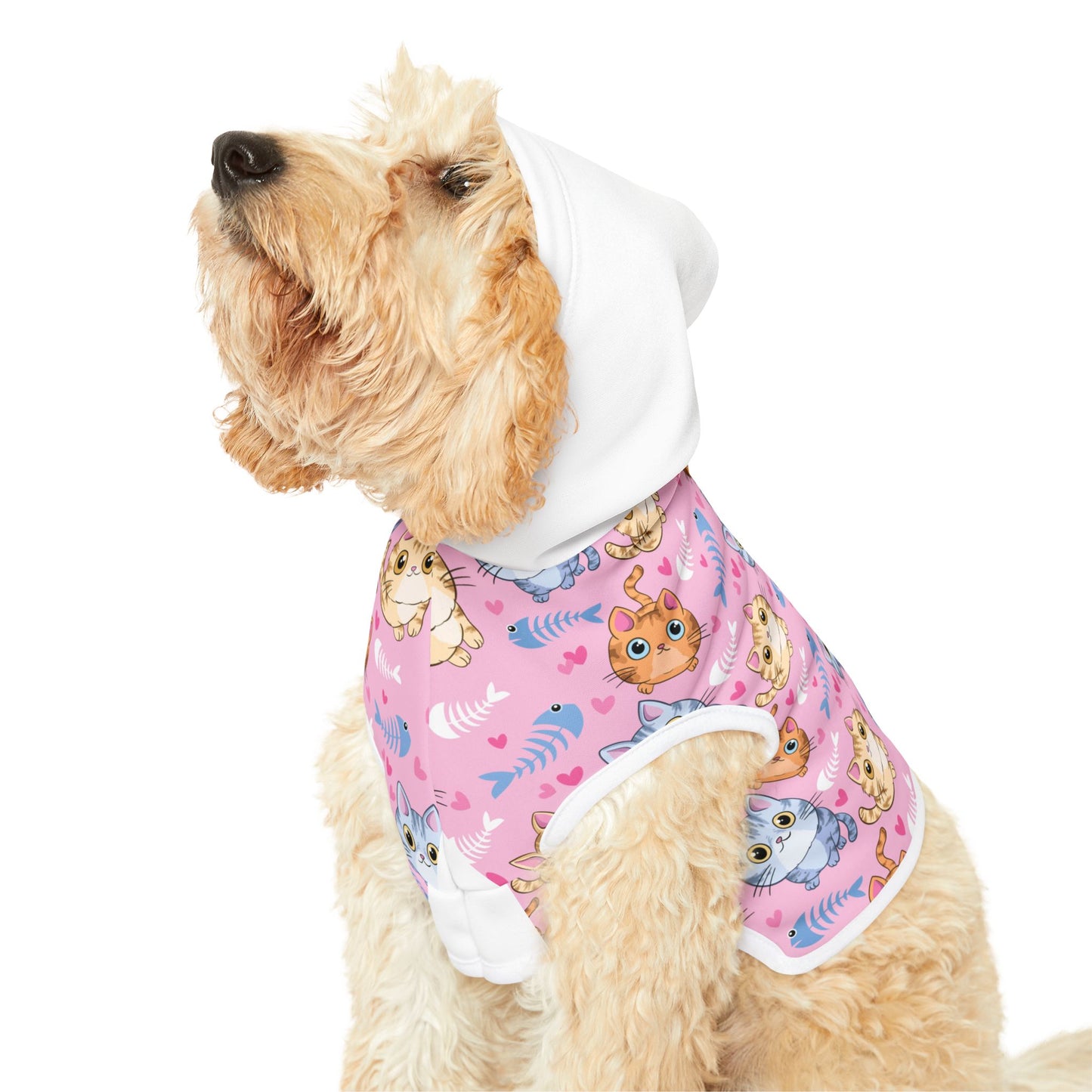 Cute Kitty Print Pet Hoodie - Pink Cat Pattern Dog & Cat Hoodie