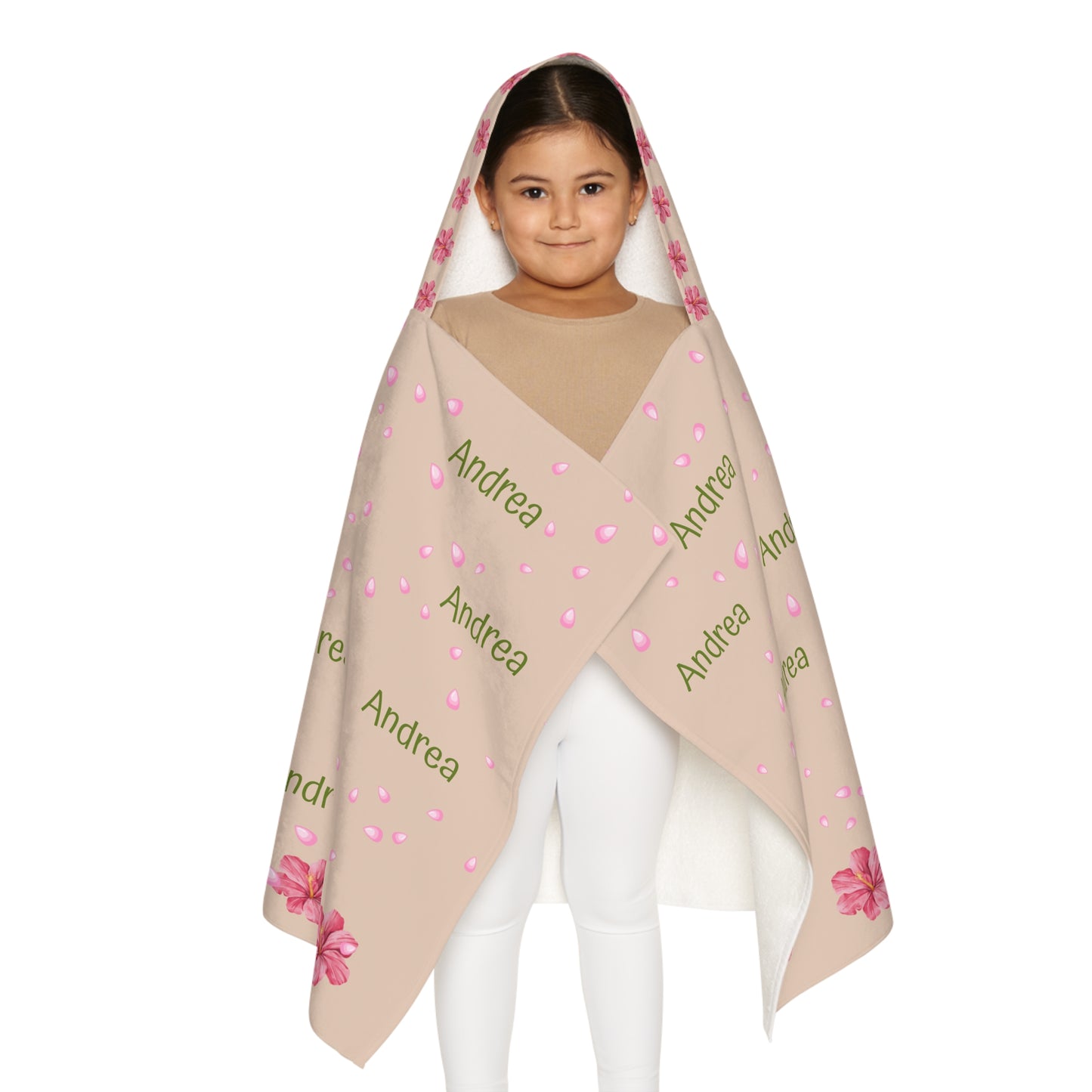 Personalized Kids Hooded Towel - Pink Floral Bear with Name (Andrea)