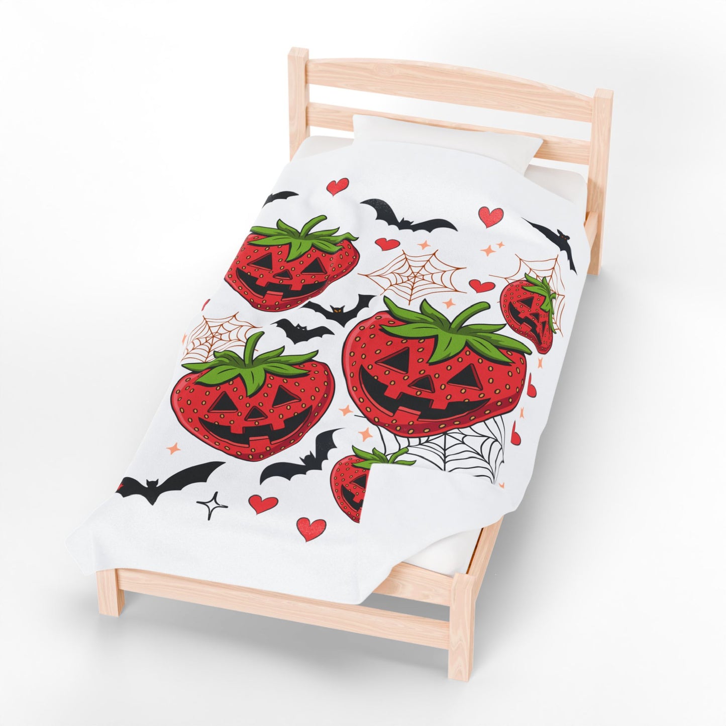 Halloween Strawberry Plush Blanket, Cozy Throw for Fall Decor, Cute Halloween Gift, Spooky Seasonal Blanket, Warm Home Accessory