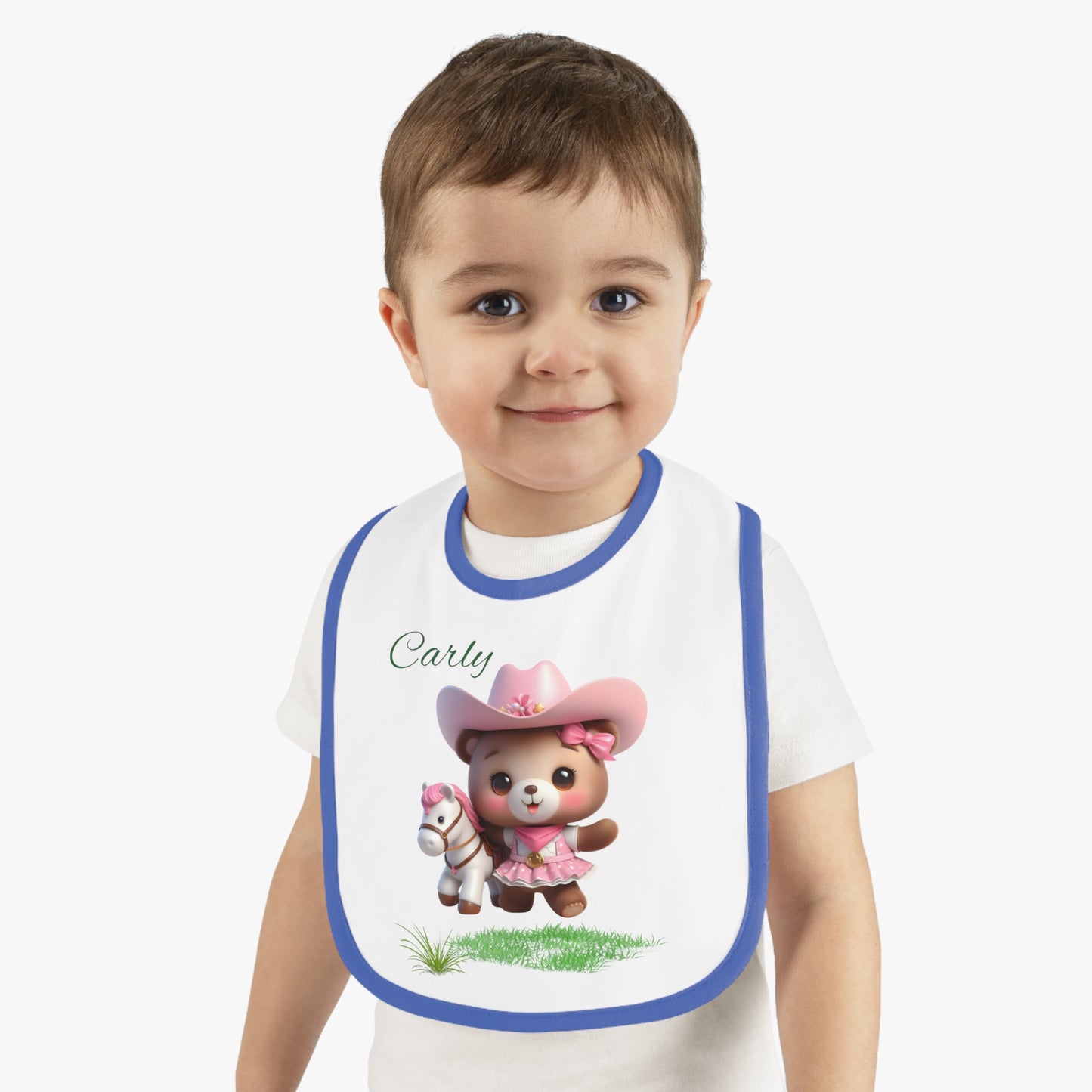 Personalized Baby Bib – Pink Cowgirl Bear Design (Name Customizable)