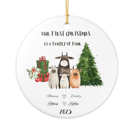 Family Christmas Ornament, Personalized Holiday Decor, First Christmas as Family of Four, Custom Tree Decoration, 2025 Keepsake