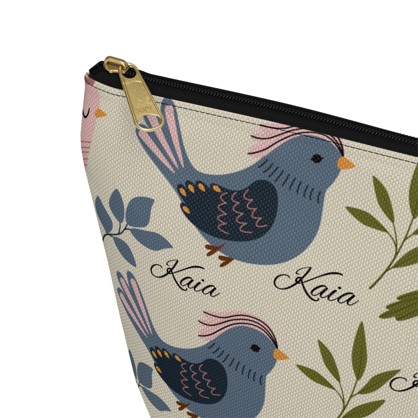 Bird Pattern Accessory Pouch — Personalized "Kaia" Cosmetic Bag