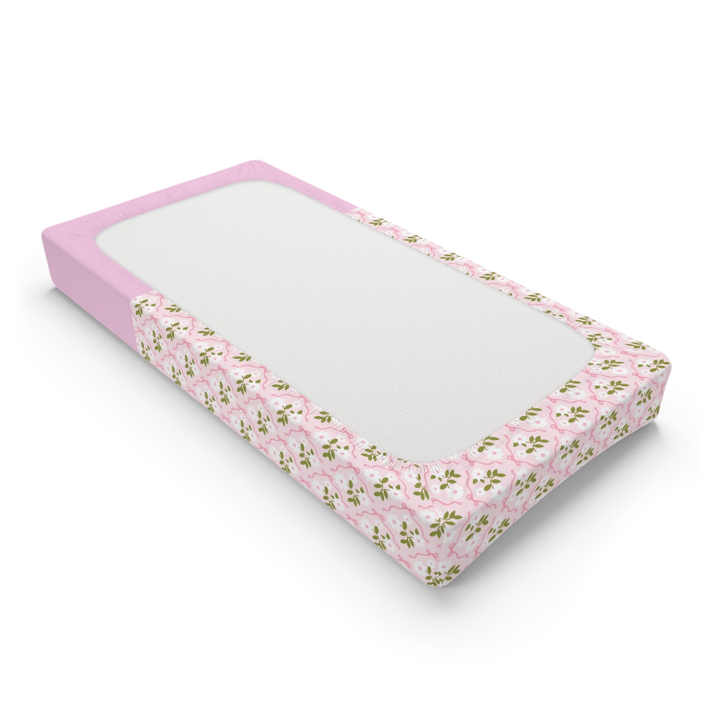 Baby Changing Pad Cover — Pink Floral Bow Pattern, Personalized Name Option