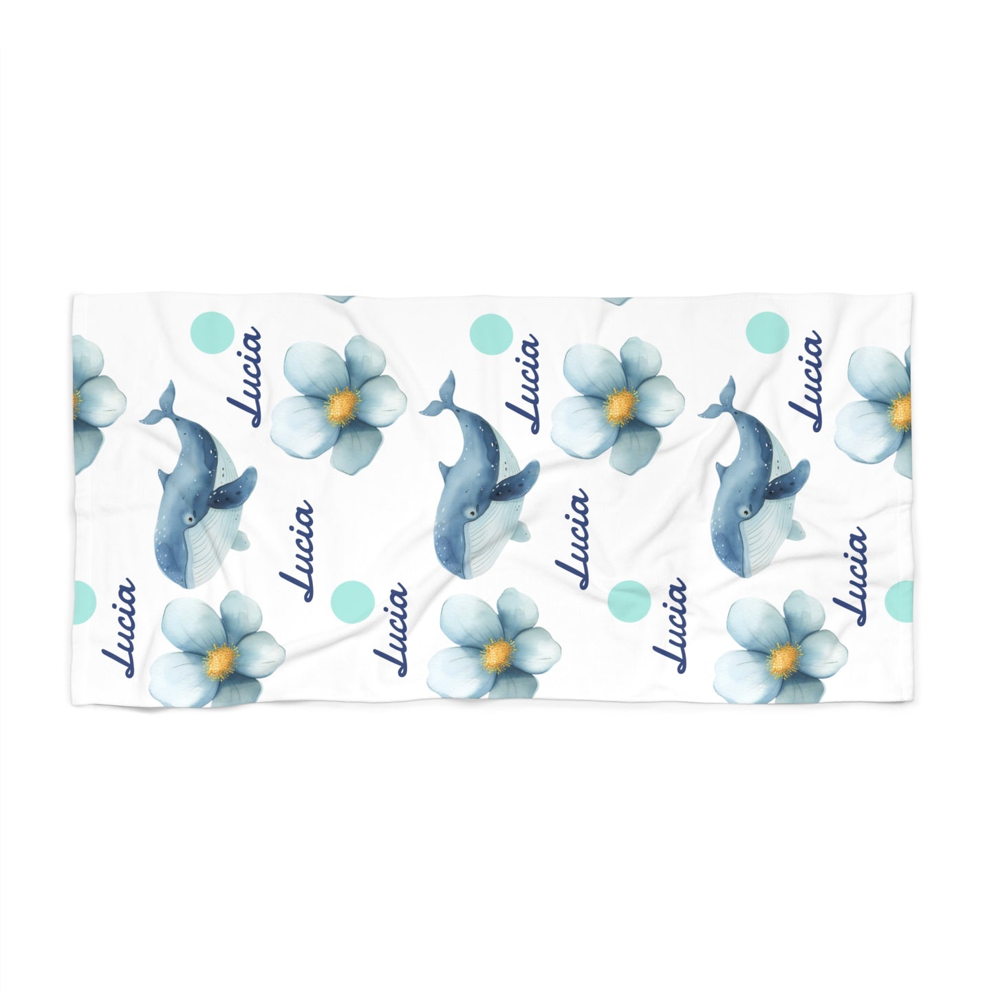 Personalized Dolphin & Plumeria Beach Towel — Custom Name Seaside Towel
