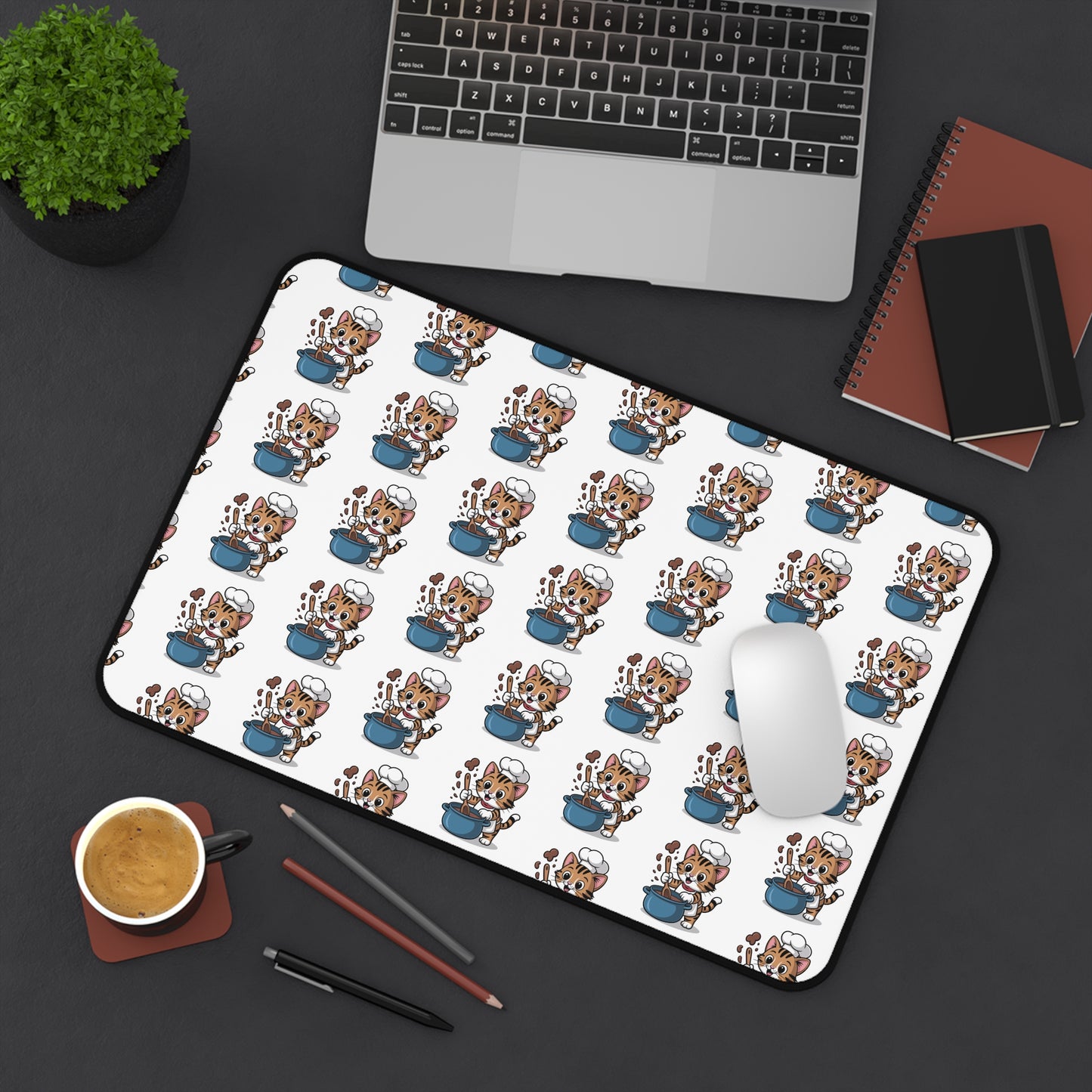 Cute Cat and Tea Desk Mat for Home Office