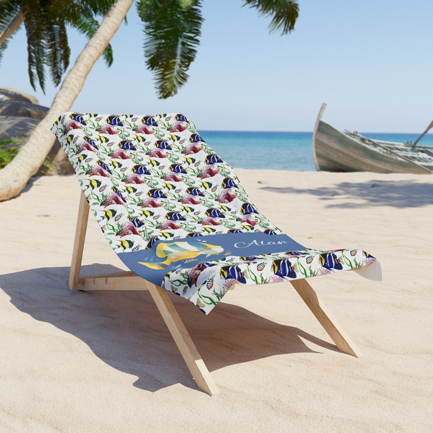 Tropical Fish Beach Towel — Personalized 'Aloha' Nautical Pattern
