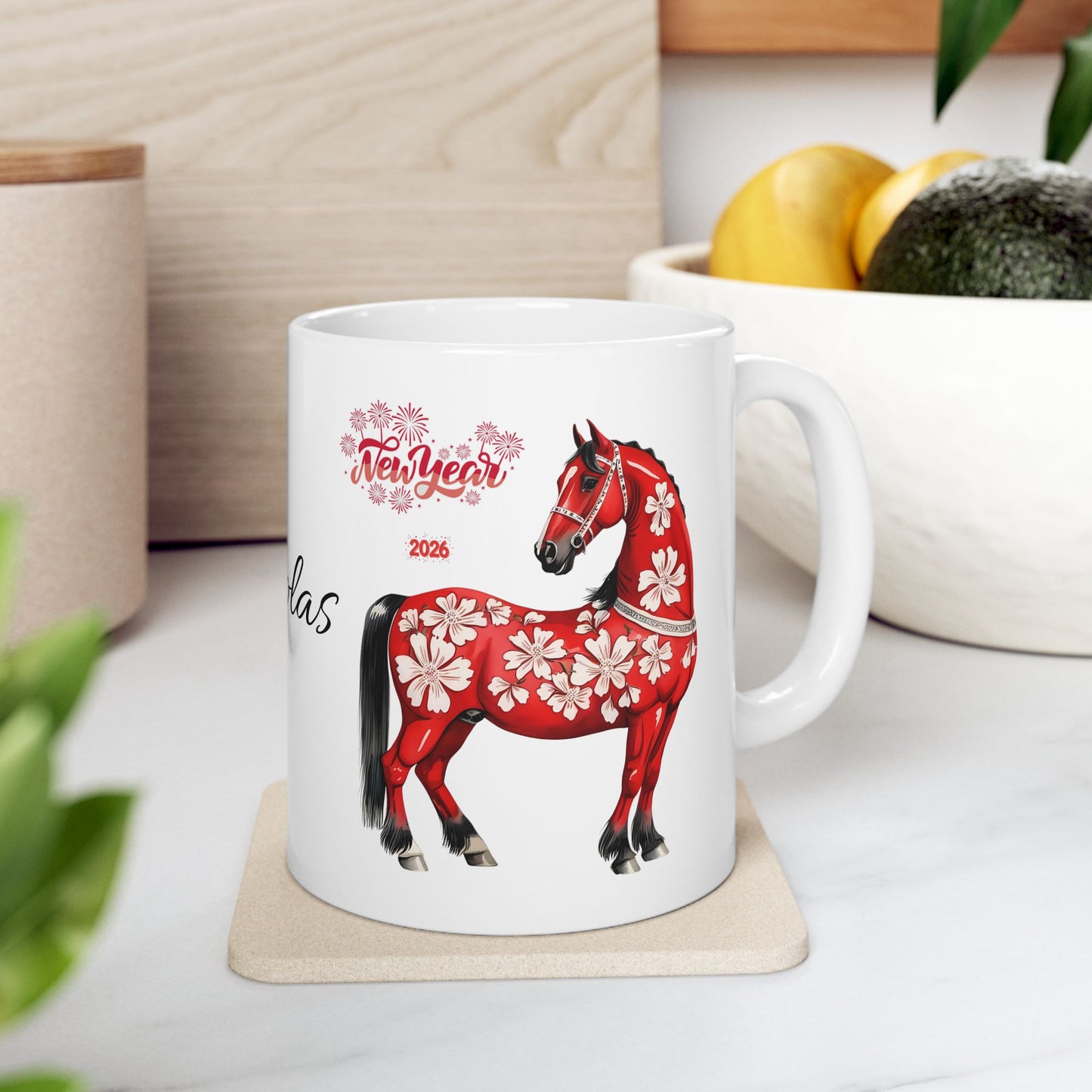 Personalized Red Floral Cow Mug — Custom Name Ceramic Coffee Cup (11oz/15oz)