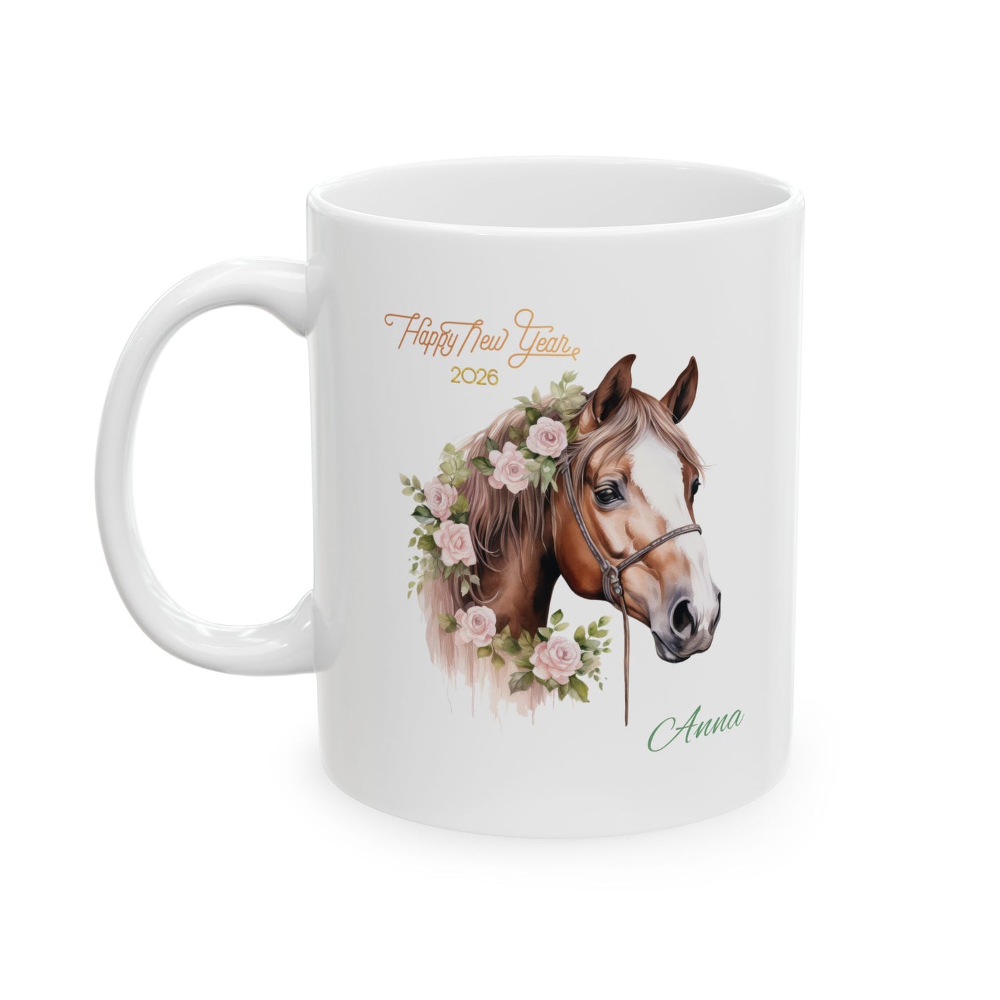 Horse Lover Ceramic Mug — Floral Horse Portrait Mug (11oz & 15oz)