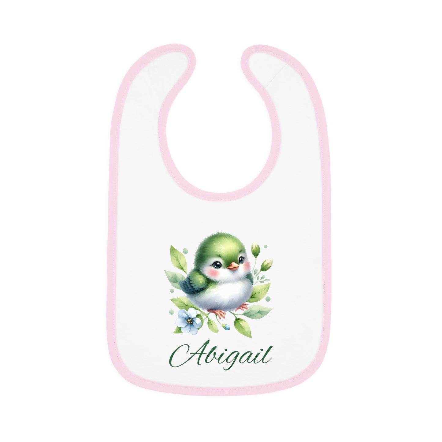Personalized Baby Bib — Green Watercolor Bird with Name