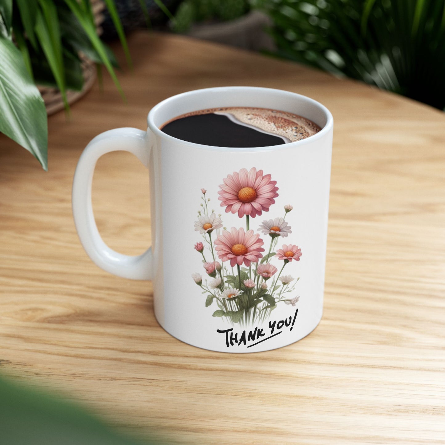 Thank You Floral Ceramic Mug (11oz & 15oz) — Pink Bouquet Appreciation Gift
