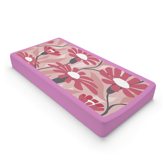 Floral Pink Baby Changing Pad Cover — Soft Daisy Print Nursery Accessory