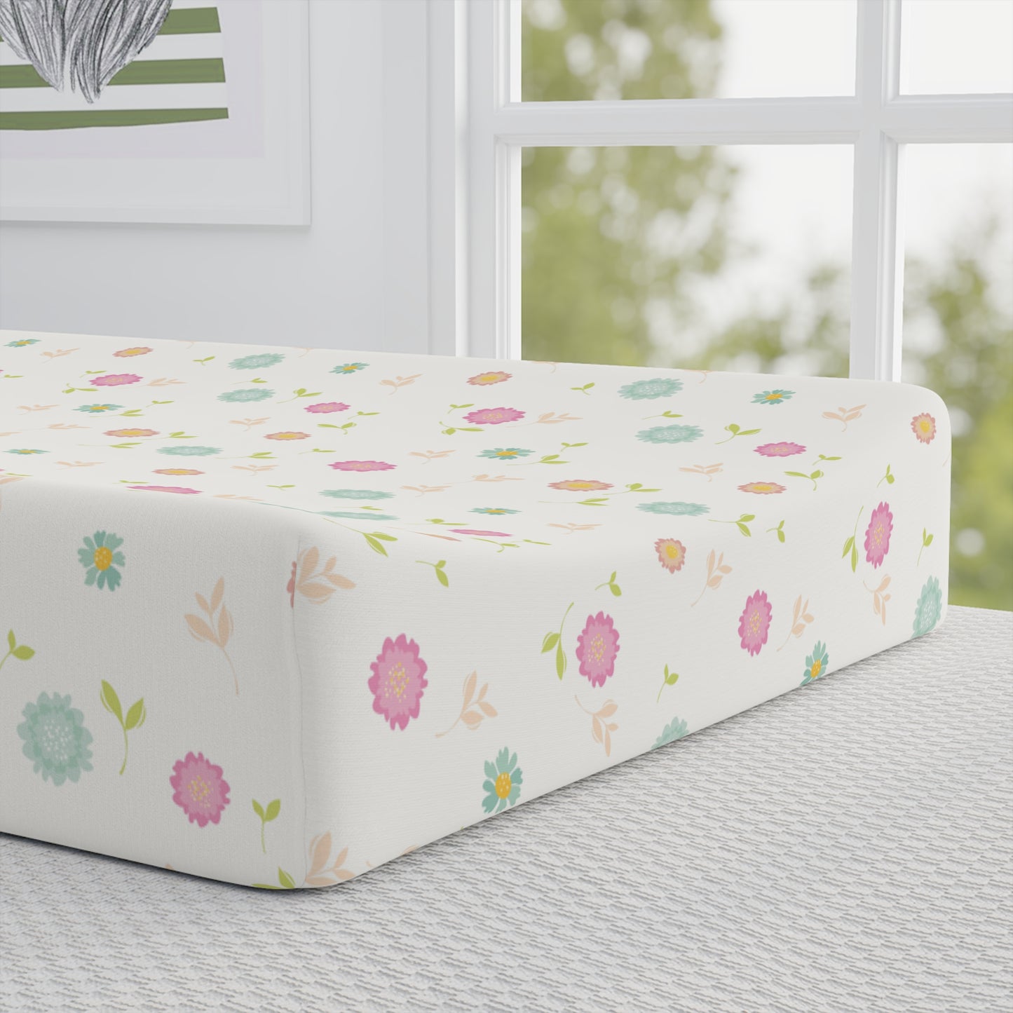 Mermaid Baby Changing Pad Cover — Cute Pastel Floral Nursery Protector