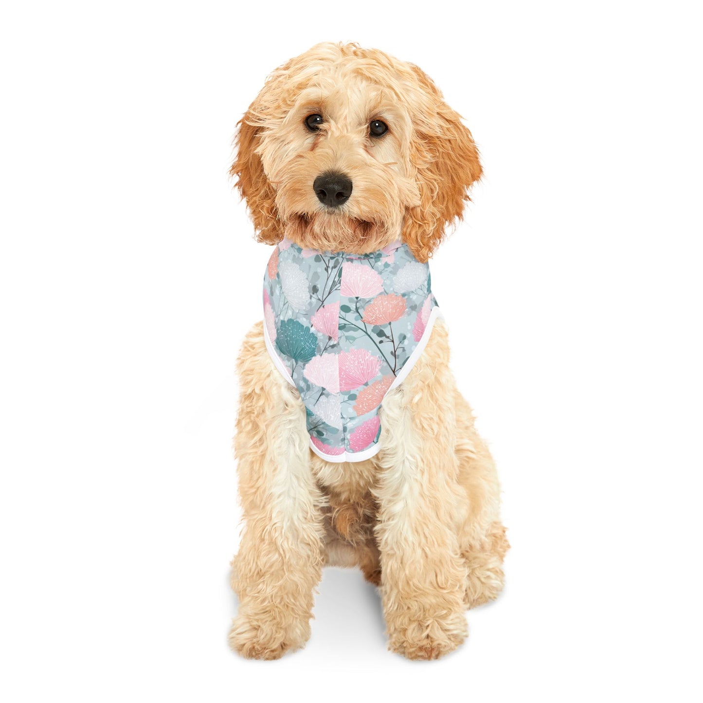 Dog Hoodie – Pastel Floral Pattern Pet Hoodie (Pink & Teal)