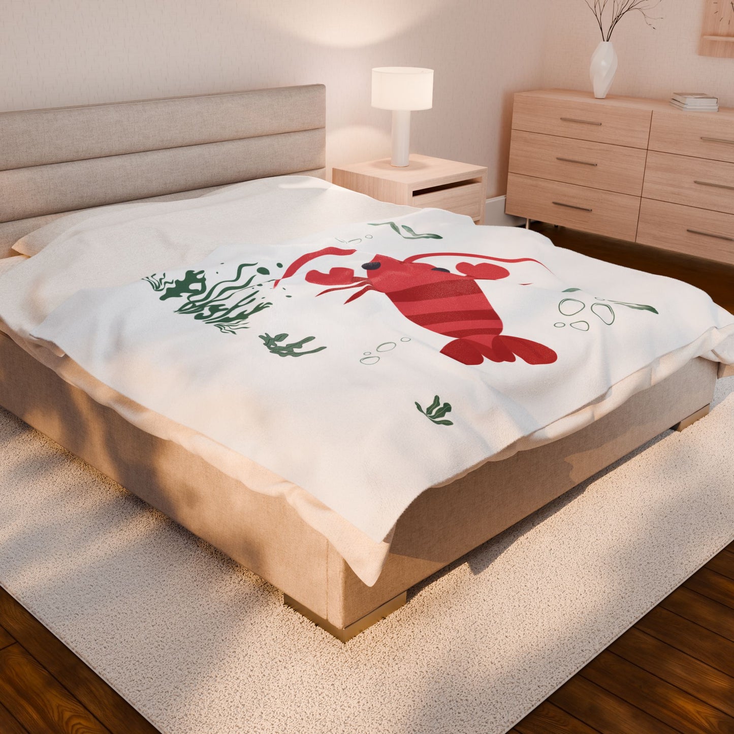 Red crayfish in an aquatic environment Velveteen Plush Blanket