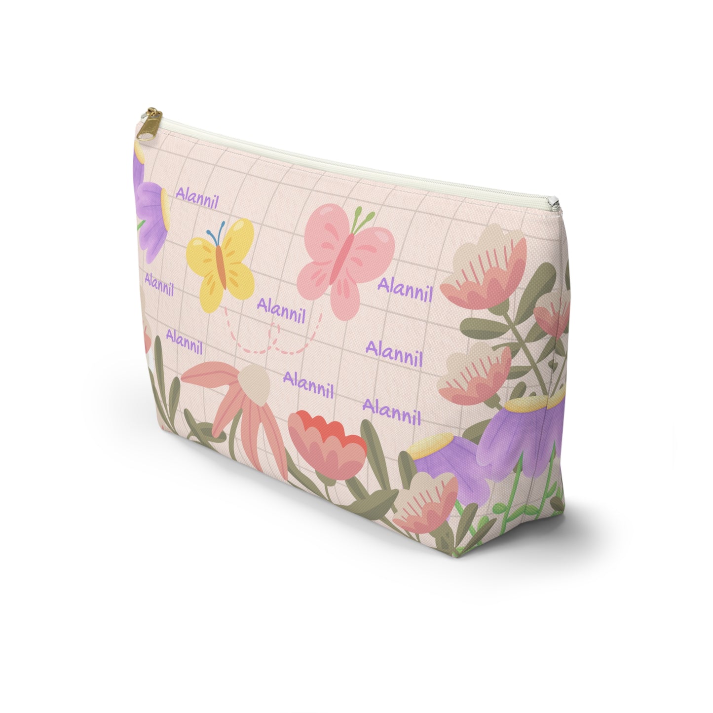 Floral Butterfly Accessory Pouch — Personalized T-Bottom Makeup Bag