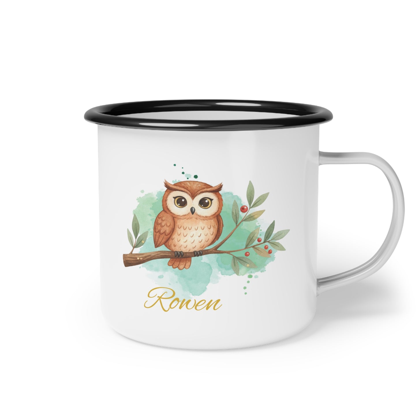 Personalized Owl Enamel Camp Cup - Customizable Adventure Mug