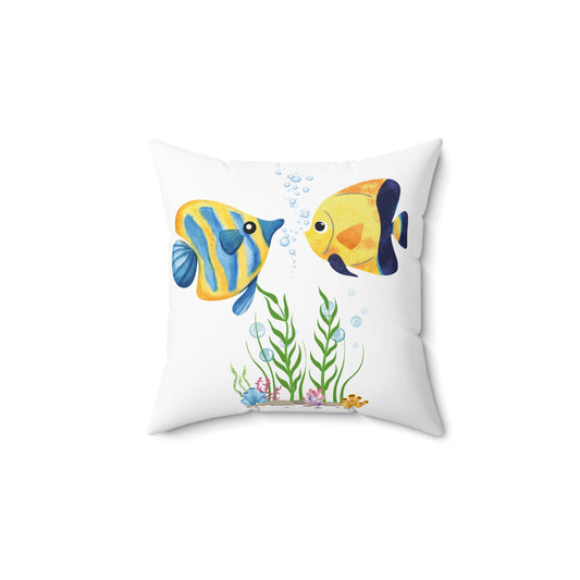 Two fish greet in underwater Spun Polyester Square Pillow