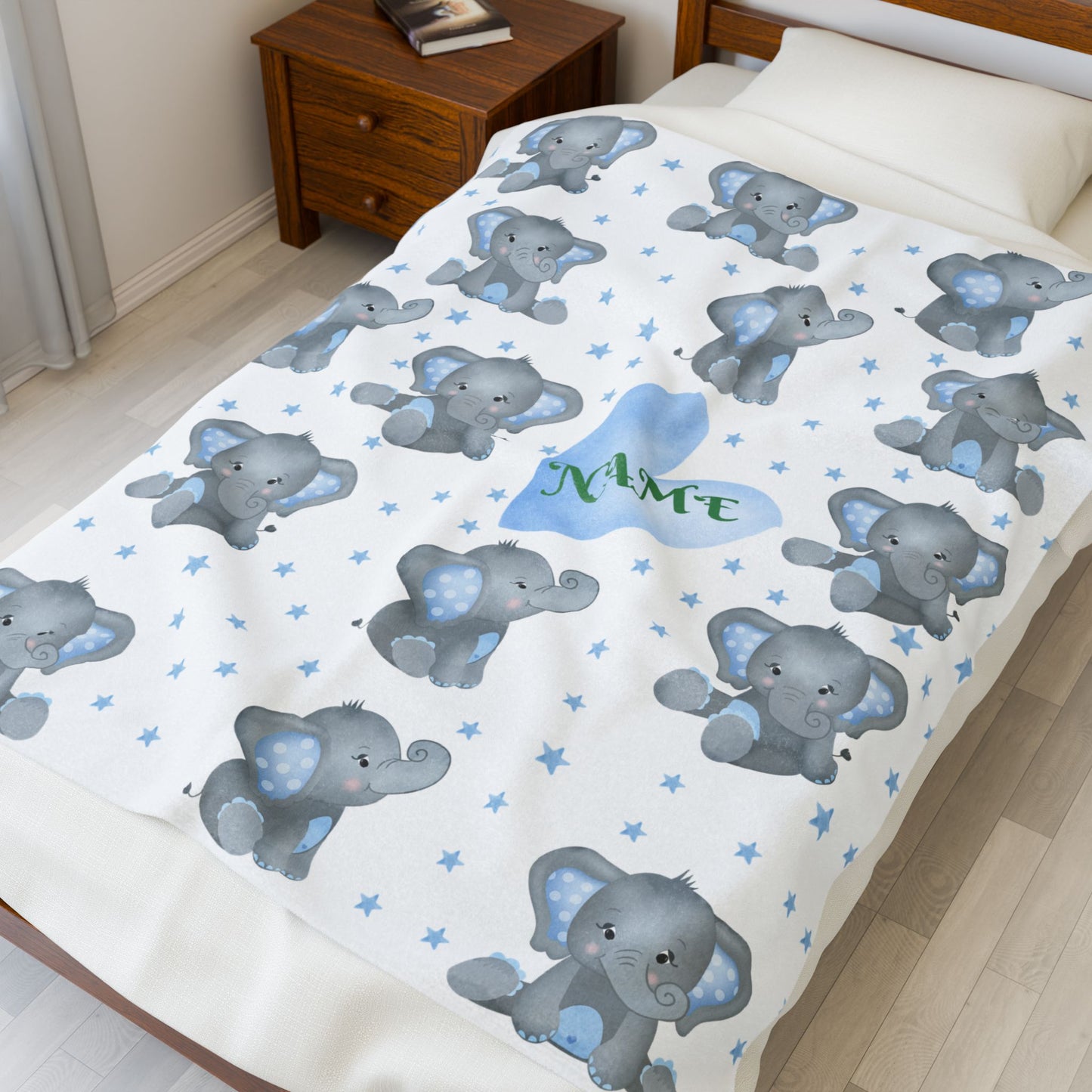 Personalized Elephant Velveteen Plush Blanket, Baby Blanket, Toddler Gift, Nursery Decor, Cute Childrens Blanket