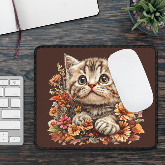 Cute Kitten Floral Gaming Mouse Pad — Adorable Cat Desk Mat for Gamers & Cat Lovers