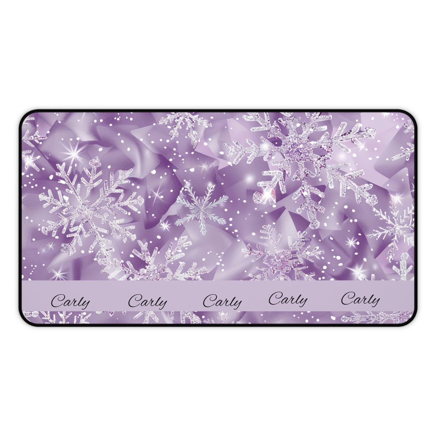 Personalized Snowflake Desk Mat, Custom Mouse Pad, Winter Office Decor, Holiday Gift, Purple Snowflakes