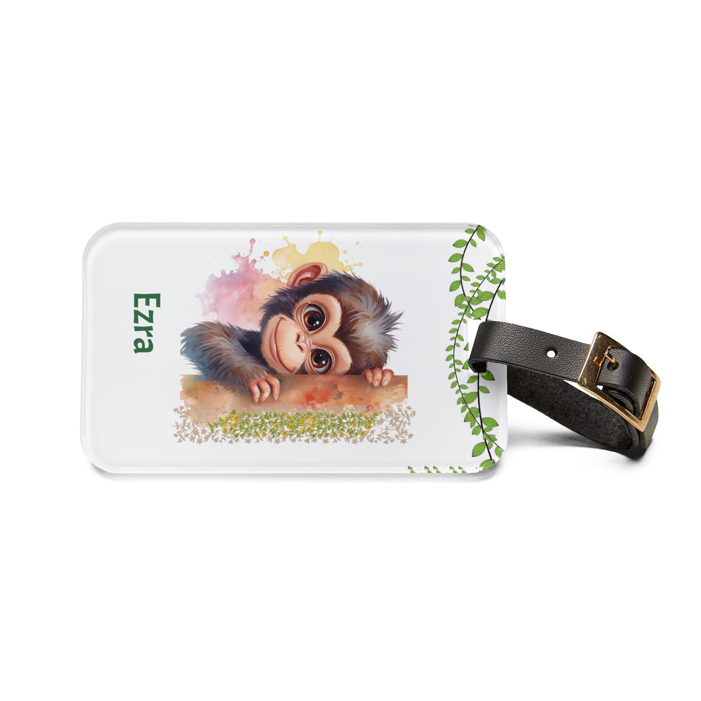 Personalized Monkey Luggage Tag – Cute Baby Chimp Name Travel ID (Ezra)