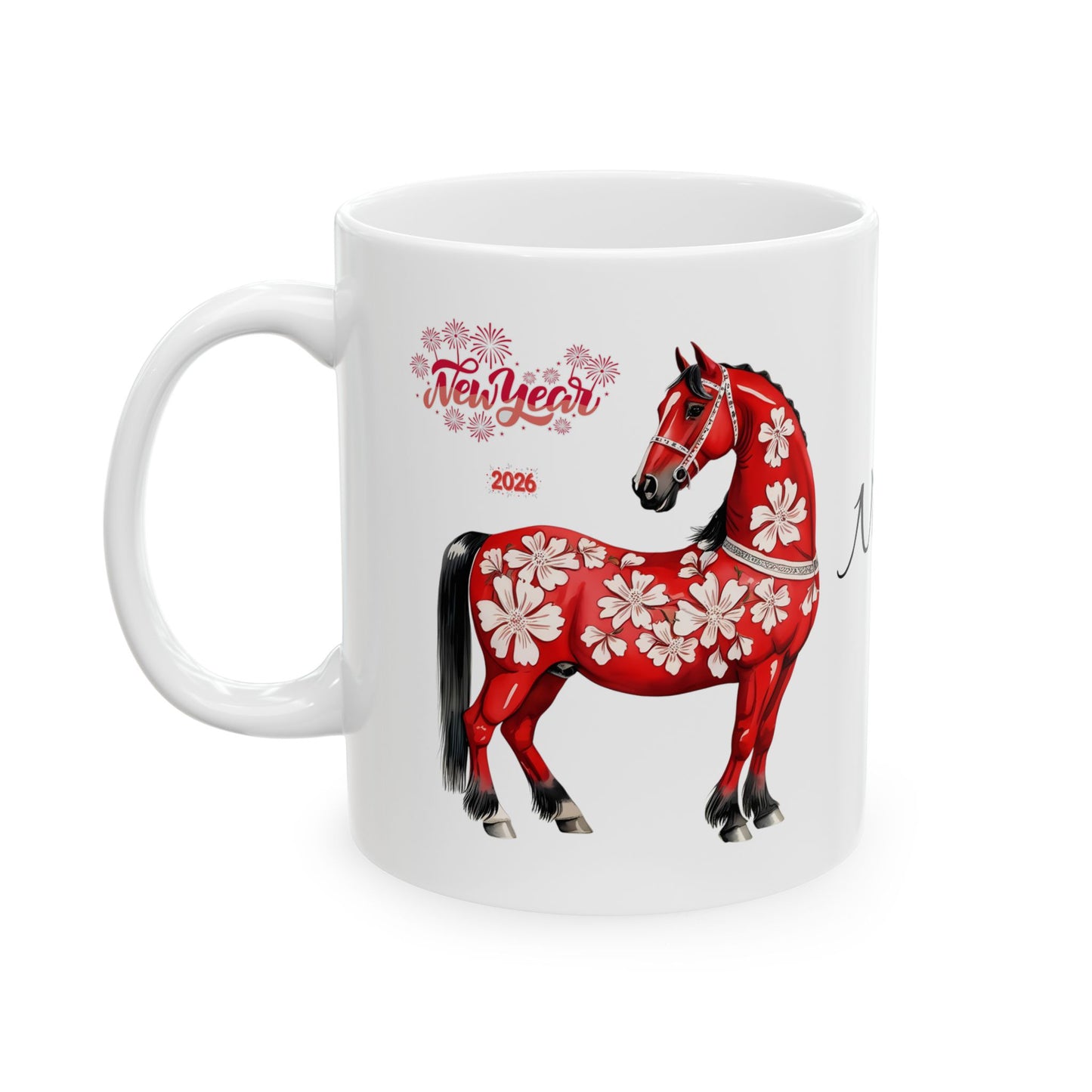 Personalized Red Floral Cow Mug — Custom Name Ceramic Coffee Cup (11oz/15oz)