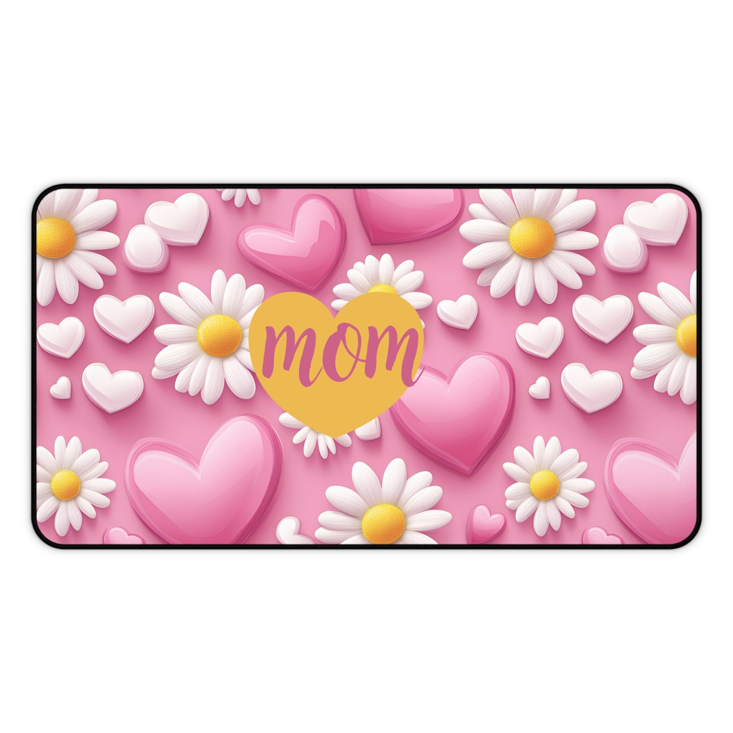 Mom Heart & Daisies Desk Mat — Pink Floral Mother’s Day Mousepad