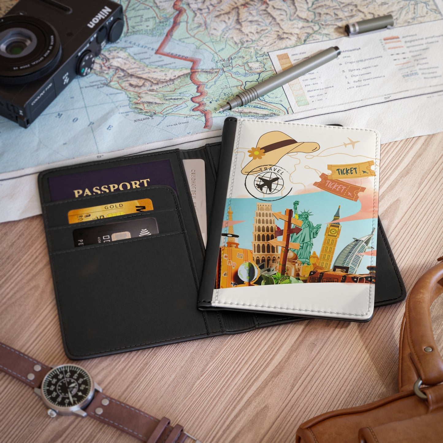 Passport Cover — Vintage Travel Collage Passport Holder (Tickets, Landmarks & Wanderlust)