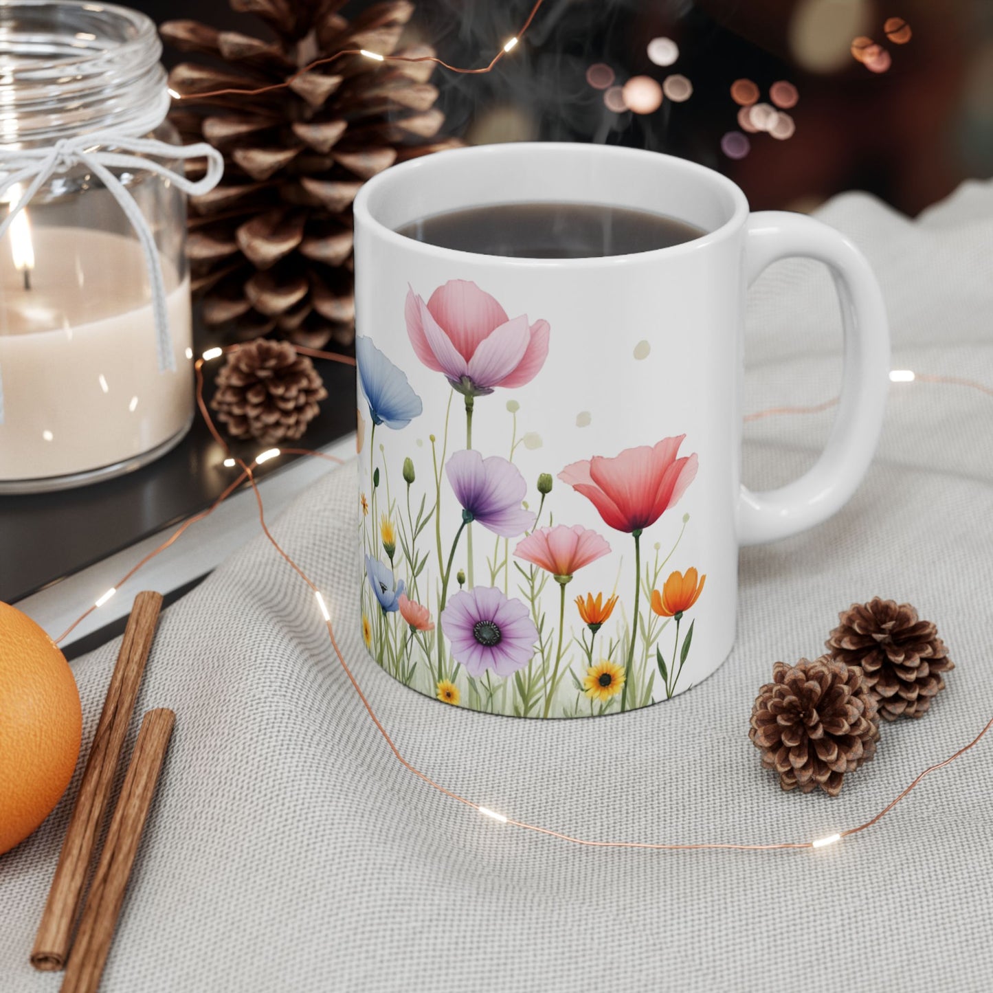 Floral Meadow Ceramic Mug — Watercolor Wildflower Coffee Cup (11oz & 15oz)