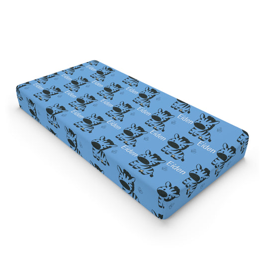 Changing Pad Cover — Blue Zebra Print Personalized Baby Changing Pad Cover