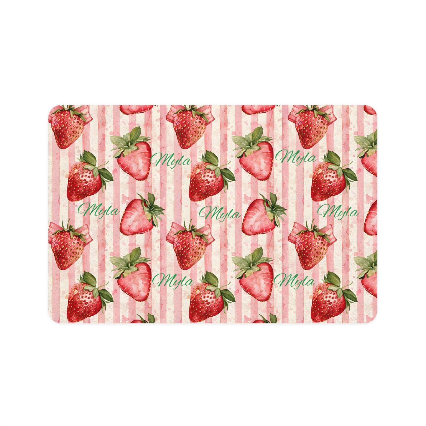 Strawberry Watercolor Pet Food Mat (12x18) — Cute Non-Slip Feeding Mat for Dogs & Cats