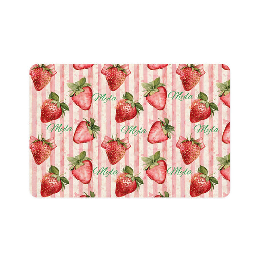 Strawberry Watercolor Pet Food Mat (12x18) — Cute Non-Slip Feeding Mat for Dogs & Cats