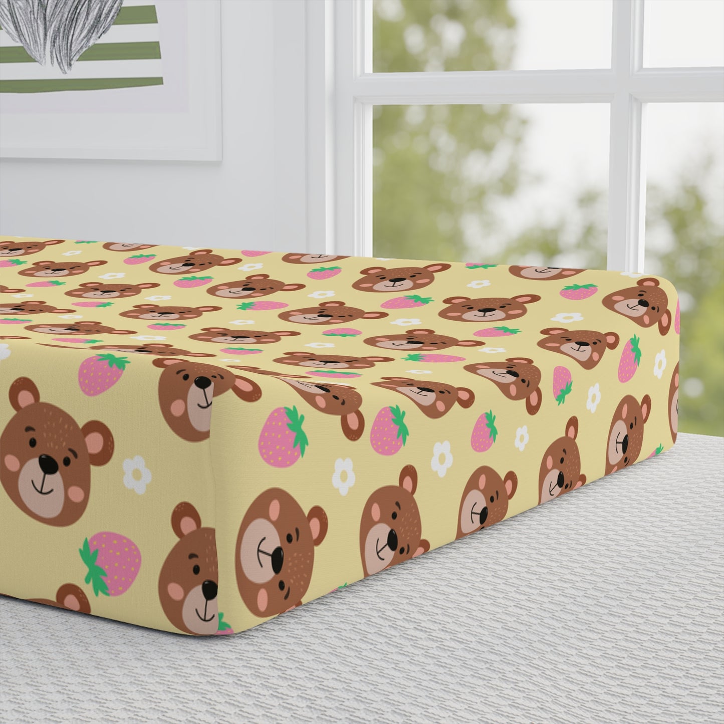 Baby Changing Pad Cover — Cute Teddy Bear Pattern, Personalized Name Option