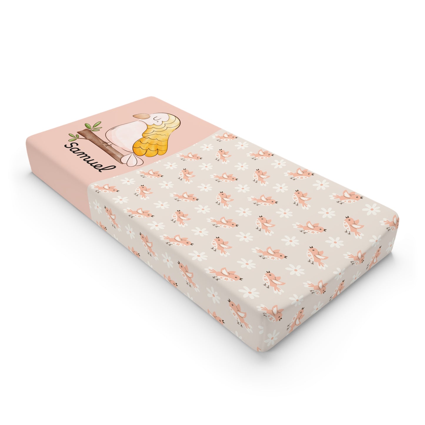Personalized Mermaid Baby Changing Pad Cover - Floral Pink Newborn Nursery