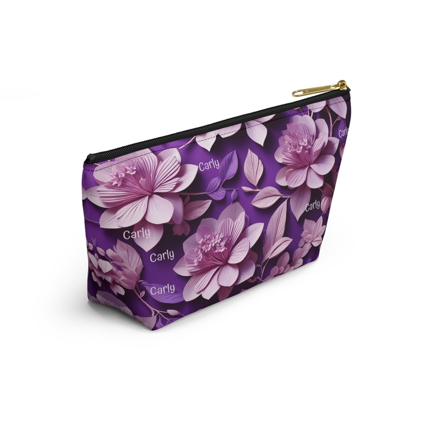 Floral Purple Makeup Bag — Personalized Carly Cosmetic Pouch