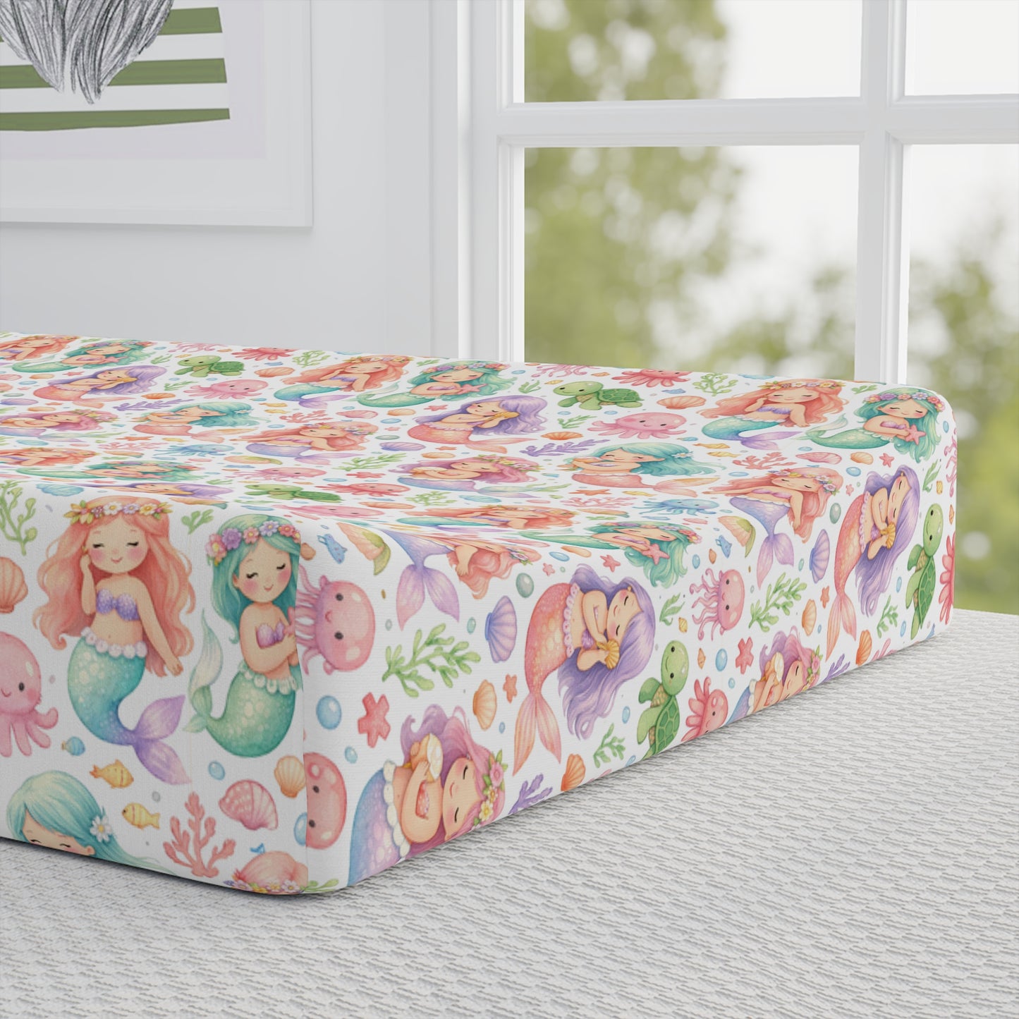 Mermaid Baby Changing Pad Cover – Personalized Floral Newborn Nursery Accessory