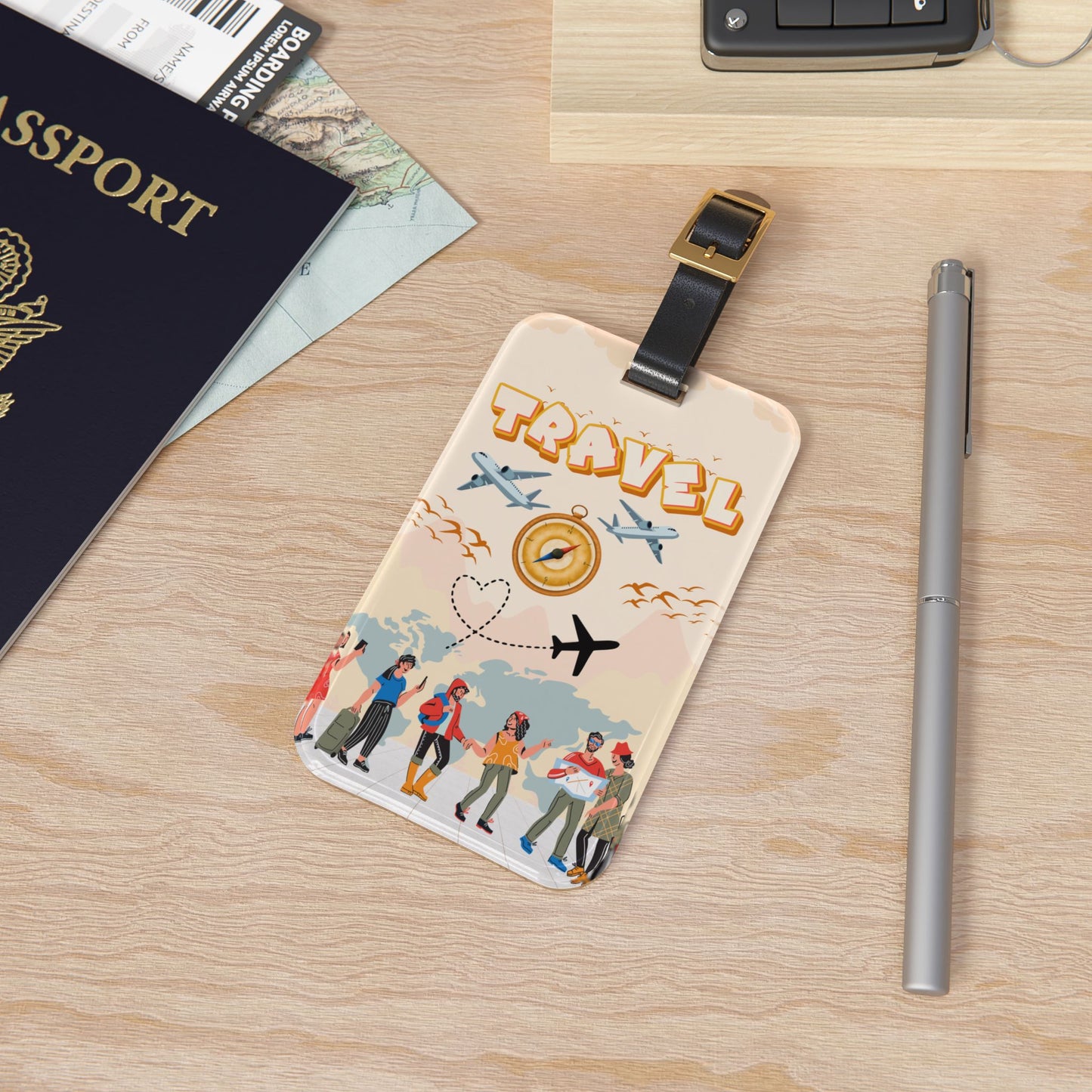Travel Luggage Tag – Retro Plane Compass Design ("TRAVEL")