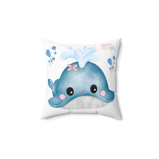 Whale with a bandage and bubble pun Polyester Square Pillow